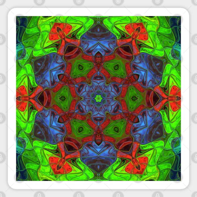 Mosaic Mandala Flower Red Green and Blue Sticker by WormholeOrbital